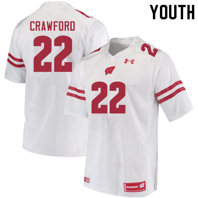 Wisconsin Badgers Youth #22 Loyal Crawford NCAA Under Armour Authentic White College Stitched Football Jersey PA40T12TH